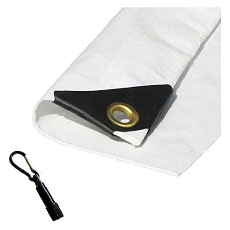 16 X 32 Heavy Duty Waterproof White Tarp with Reinforced Corners Bundled with Carabiner Flashlight
