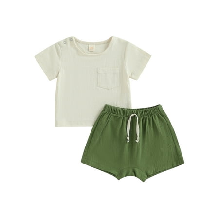

Bagilaanoe 2pcs Toddler Baby Boy Girl Short Pants Set Short Sleeve T Shirt Tops + Shorts 6M 12M 18M 24M 3T 4T Kids Casual Summer Outfits