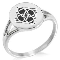 Stainless Steel Celtic Quaternary Cross Knot Minimalist Oval Top Polished Statement Signet Ring