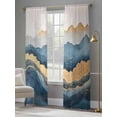 thumbnail image 3 of Teal Golden Sheer Curtains 108 Inch Length 2 Panels Set, Modern Oil Painting Art Voile Window Treatment Semi Sheer Long Curtains Drapes for Bedroom/Living Room/Kitchen 52"x108"x2, 3 of 7