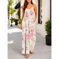 thumbnail image 4 of Women'S Summer White Pink Roses Wide Leg Jumpsuit Casual Loose Sleeveless Spaghetti Strap Romper With Pockets, 4 of 7