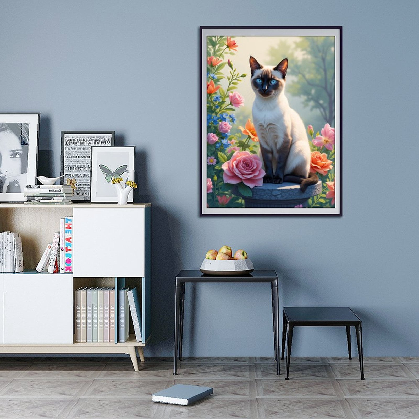 Diamond Art Kit for Adults, Siamese Cat Among Blossoms Diamond Painting for Adults Beginners, DIY Diamond Art Painting Kits, 5D Diamond Painting Crafts for Home Decor 12x16 Frameless