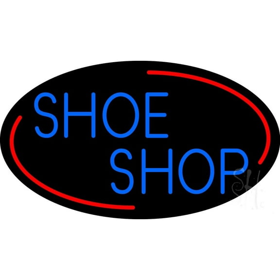 Blue Shoe Shop LED Neon Sign 20 x 37 - inches, Black Square Cut Acrylic Backing, with Dimmer - Bright and Premium built indoor LED Neon Sign for store interior Décor, Storefront.