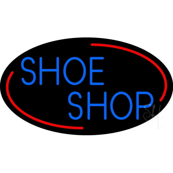 Blue Shoe Shop LED Neon Sign 13 x 24 - inches, Black Square Cut Acrylic Backing, with Dimmer - Bright and Premium built indoor LED Neon Sign for store interior Décor, Storefront.