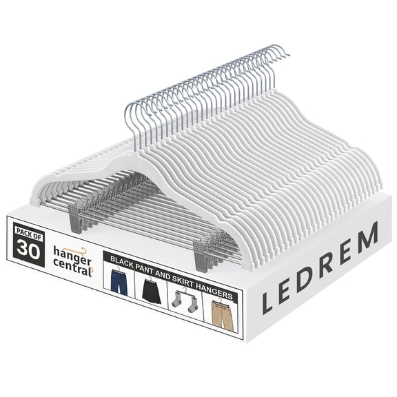 Ledrem 30-pack Adjustable Velvet Hangers, Skirt & Pants Hangers with Movable Clips, White