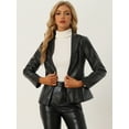 thumbnail image 2 of Chaqueta de piel sintética para mujer con solapa con muesca y un solo pecho Negro L, 2 of 6