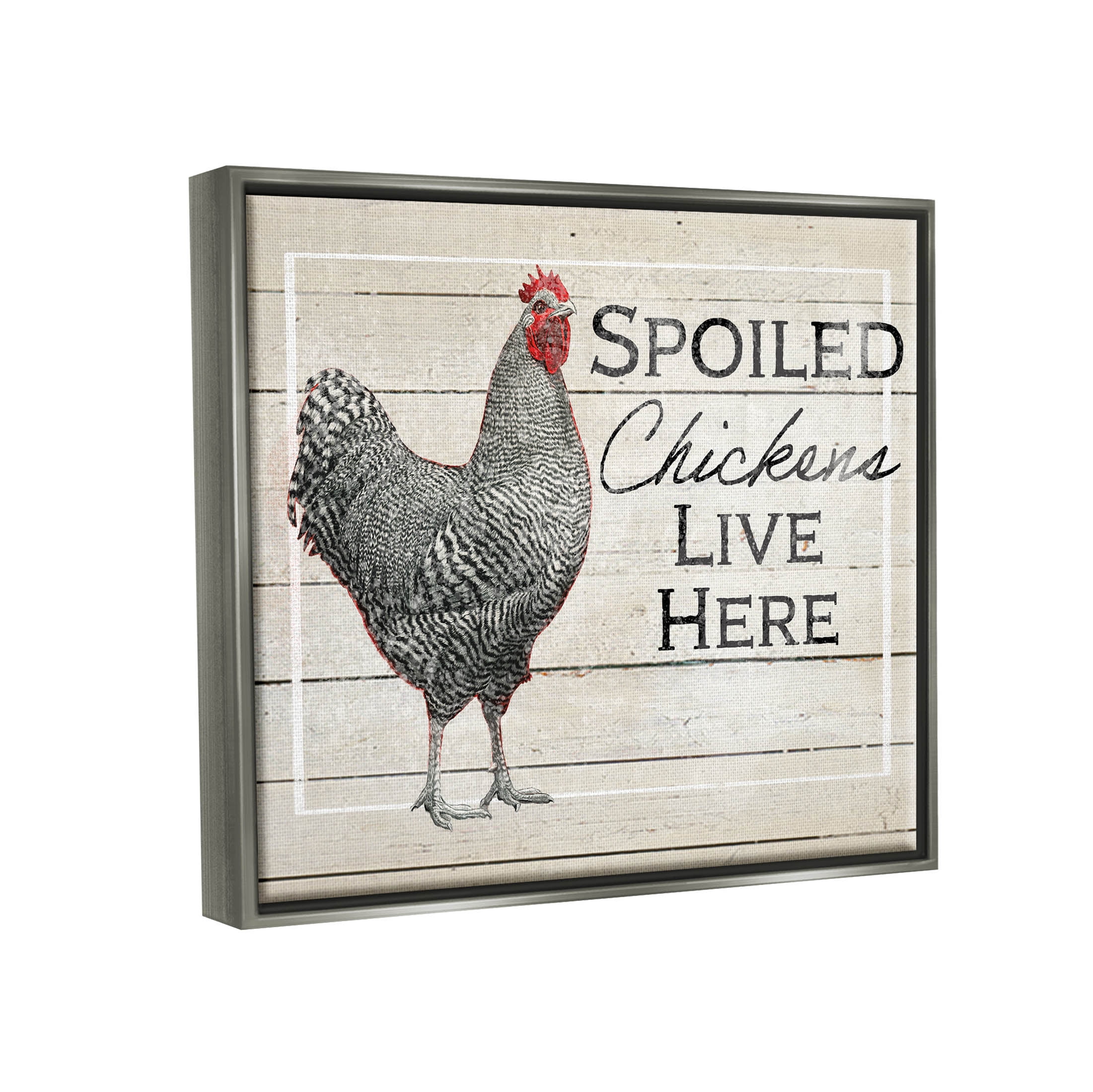 Stupell Industries Spoiled Chickens Live Here Phrase Graphic Art Luster Gray Floating Framed Canvas Print Wall Art, Design by The Saturday Evening Post