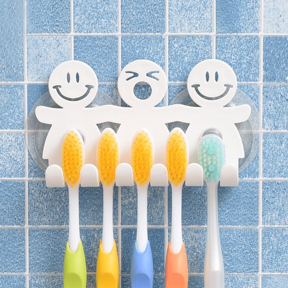 4x Smile Face Antibacterial Toothbrush Cover Holder with Suction Cup Bath CF 