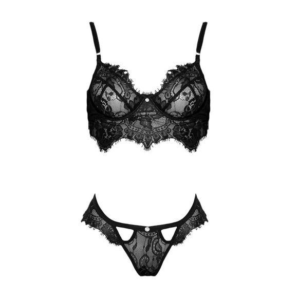 Cotonie Femmes Sexy Dentelle Noire Soutien-Gorge Sans Fil Lingerie Pyjamas Sous-Vêtements S-3XL