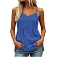 thumbnail image 2 of ClodeEU Women's V Neck Spaghetti Strap Peplum Cami Top, Solid Color Casual Sleeveless Blouse Blue,Women's Plus S, 2 of 6