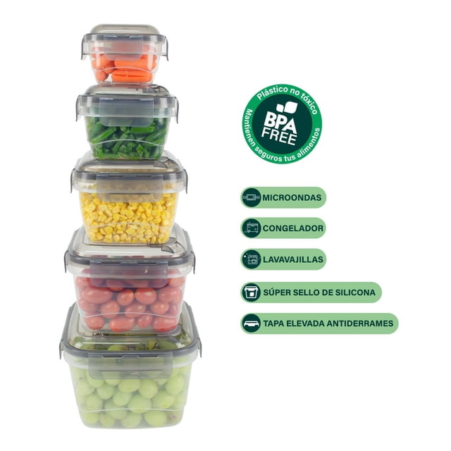 Contenedores Herméticos de Plástico Freshpod Set 10 pc Cuadrados Con válvula de vertido 8111