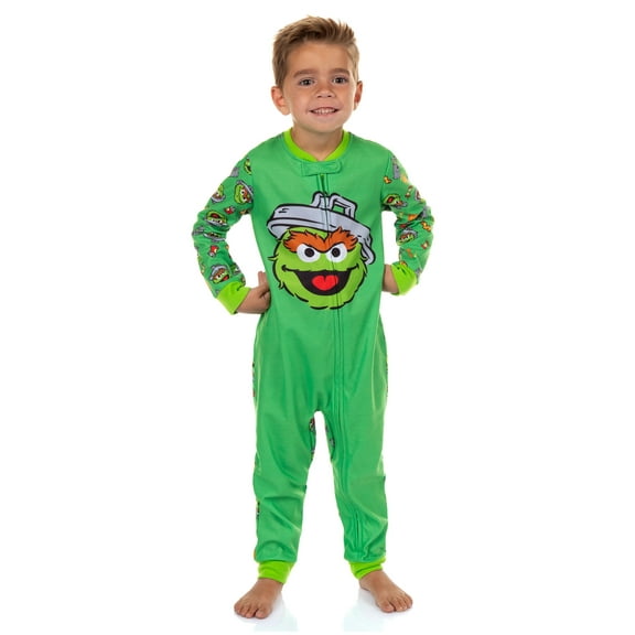 Sesame Street Pajamas Toddler Oscar The Grouch Fleece Zip Front Footless Sleeper