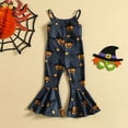 thumbnail image 2 of Weebloom Halloween Girls Rompers Kids Ribbed Jumpsuit Pants 2 Colors Pumpkin Sleeveless Strap Flare Pants Bell Bottom Playsuit Dailywear,18-24 Months, 2 of 4