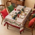 thumbnail image 3 of Christmas Jacquard Square Tablecloth, Winter Vintage Holly Waterproof Table Cloth, Xmas Farmhouse Fabric Table Cover for Holiday, Dining, Party Decor, Holly 60 x 60 Inch, 3 of 6