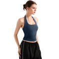 thumbnail image 2 of Camiseta sin mangas SUUKSESS para mujer, doble forro, sin espalda, azul marino, 2 of 7