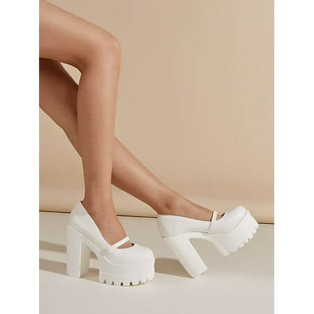

Buckle Decor Platform Chunky Heeled Mary Jane Pumps Women‘s Footwear