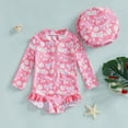 thumbnail image 2 of WUANDIXFA Girls Swimsuits Baby Girl Swimsuit Long Sleeve with Hat Set Zipper Swimsuit Pink,18-24 Months, 2 of 6