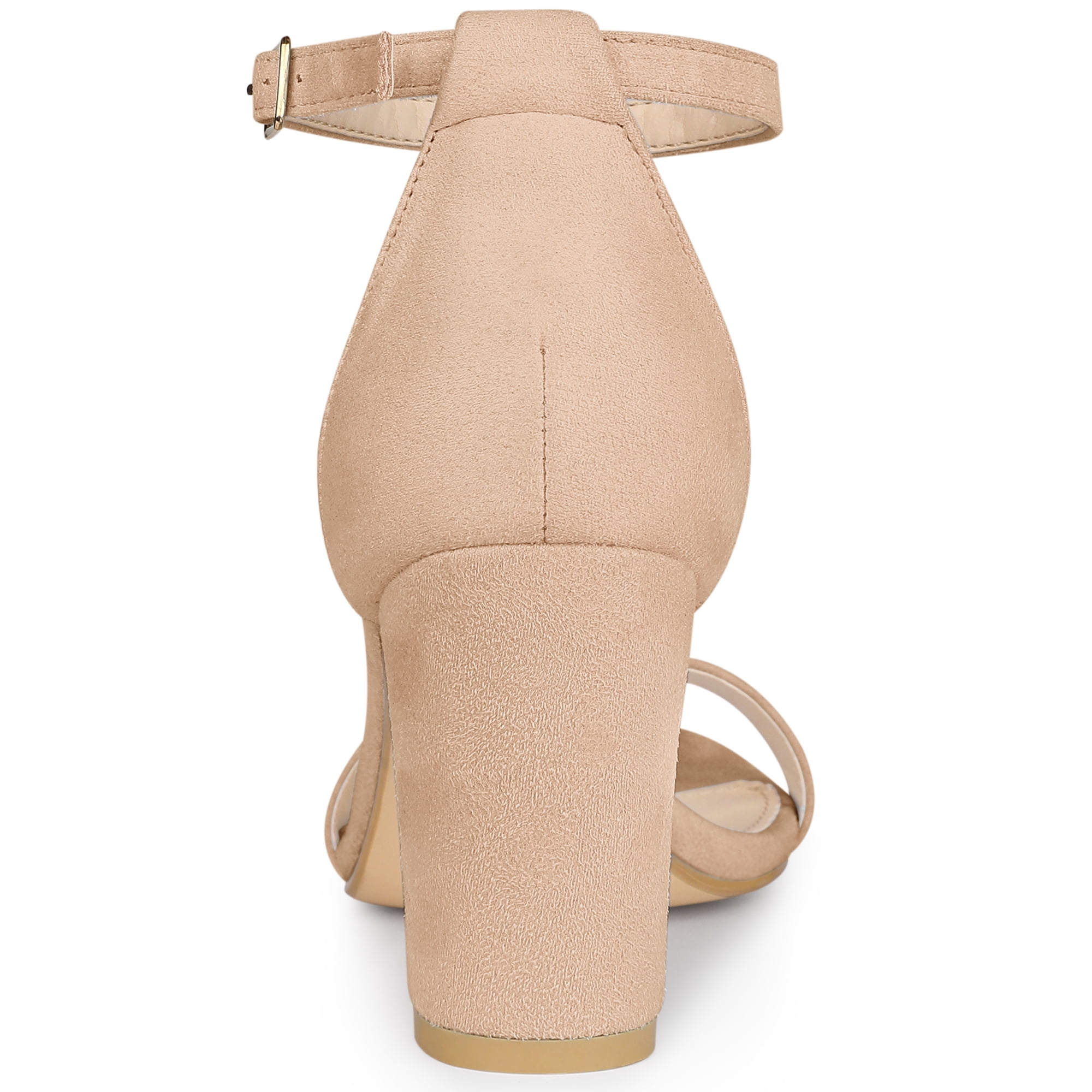 DARING DIVA Women's Buckle Ankle Strap High Chunky Heel Sandals Nude 8