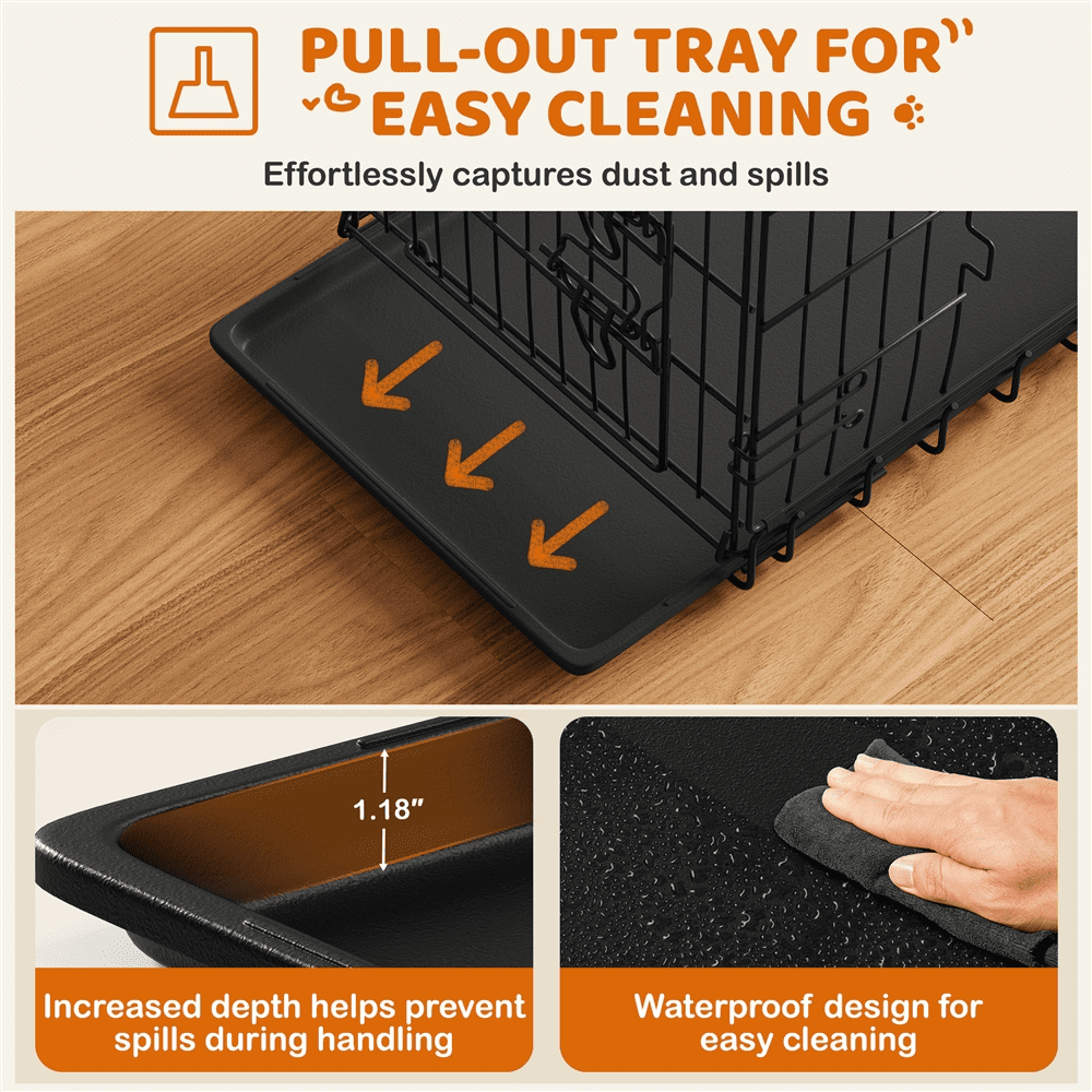Alden Design 30 Inch Divider Dog Kennal with Slide Out Tray, Black