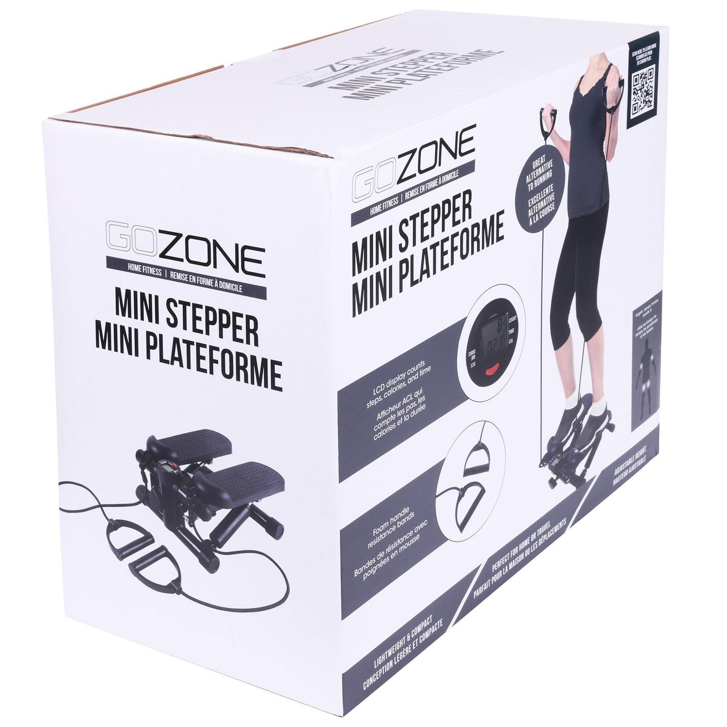 GoZone Mini Stepper – Black, With resistance bands