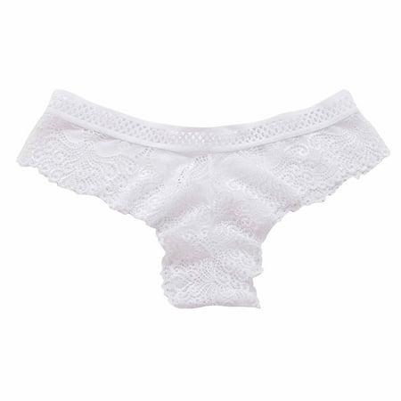 Scyoekwg Thongs for Womens Thong Bikini Underwear Hipster Panties Lace Solid Color Ladies Panties Fashion Low Waisted Breathable Underpants(White S)