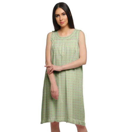 

Moomaya Printed Sleeveless Nightdress For Ladies Button Placket Nightwear
