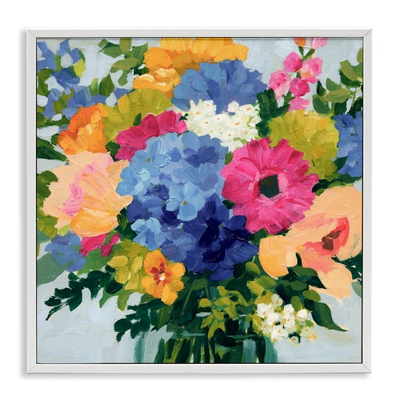 Stupell Industries Contemporary Modern Blue & Pink Bouquet White Framed Giclee Art, 12 x 12, by Victoria Barnes