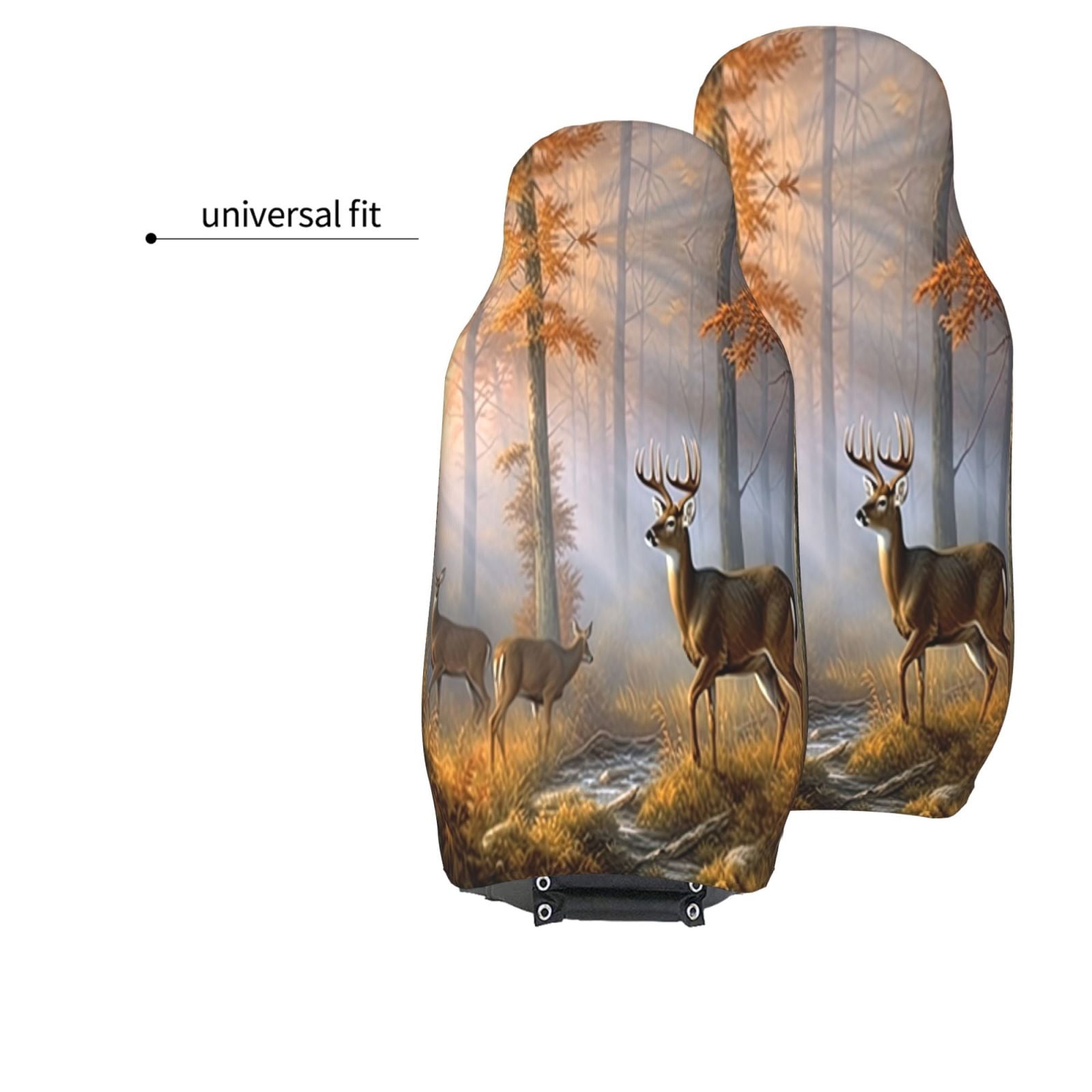 KAKALAD Autumn Deer Dreamy Misty Forests 04 Car Seat Covers Set Vehicle Front Seats Protector 2 Pcs