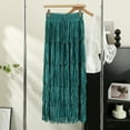thumbnail image 4 of New Summer Arrivals SMihono Women's Tassel High Waist Midi Skirts Solid Color Elegant Tiered Skirt Trendy A-Line Skirts Party Ankle Length Skirt Navy 4-8, 4 of 4