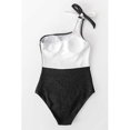 thumbnail image 5 of Women's One Piece Swimsuit Color Block One Shoulder Bowknot Bathing Suit, 5 of 5