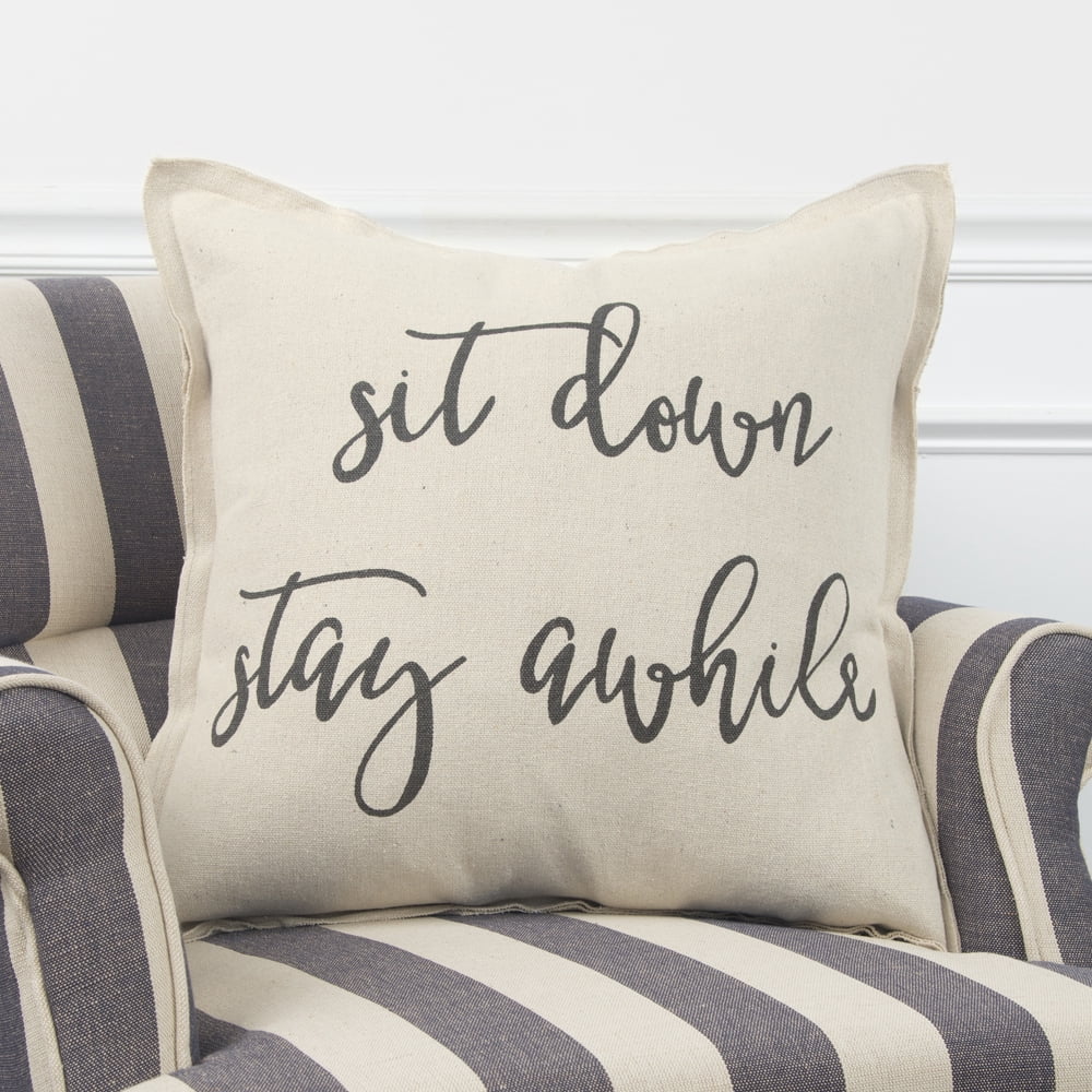 Rizzy Home "Sit Down Stay Awhile" Decorative Throw Pillow Cover, 20" x 20", Natural