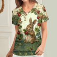 thumbnail image 5 of Pullover Impreso de Pascua de las Mujeres, Nuevo Cuello en V de Manga Corta Casual Top para Uso Diario Y de Fiesta, Camiseta de Cuidado de la Moda Elástica, 5 of 5