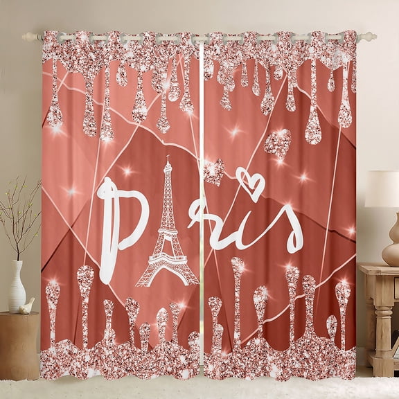 Manfei Romantic Valentines Day Black Out Curtains, Glitter Salmon Diamond Curtains Pack of 2 (42x63 Each), Teens Adult Bedroom Curtains, Window Curtains Decor