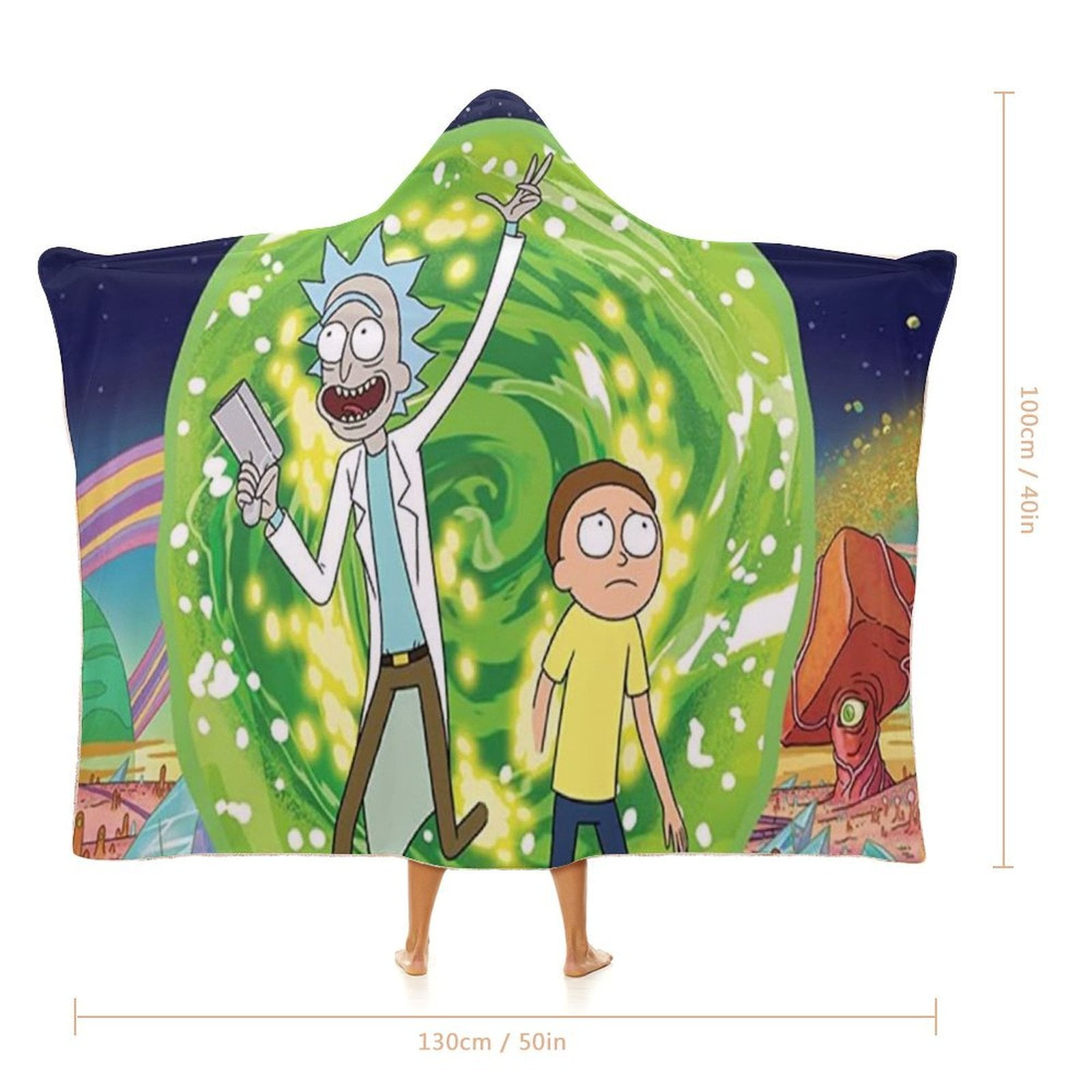 Rick And Morty Wearable Blanket Cloak Arctic Velvet Hooded Blanket Soft Fuzzy Hoodie Blanket Cape for Adults Kids 40"x50"