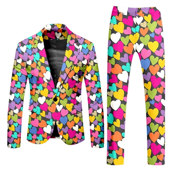 ZHOUCHANKIDS Men's Printed Two Piece Suit Set with Formal Long Sleeve Coat and Trousers for Events Yellow L
