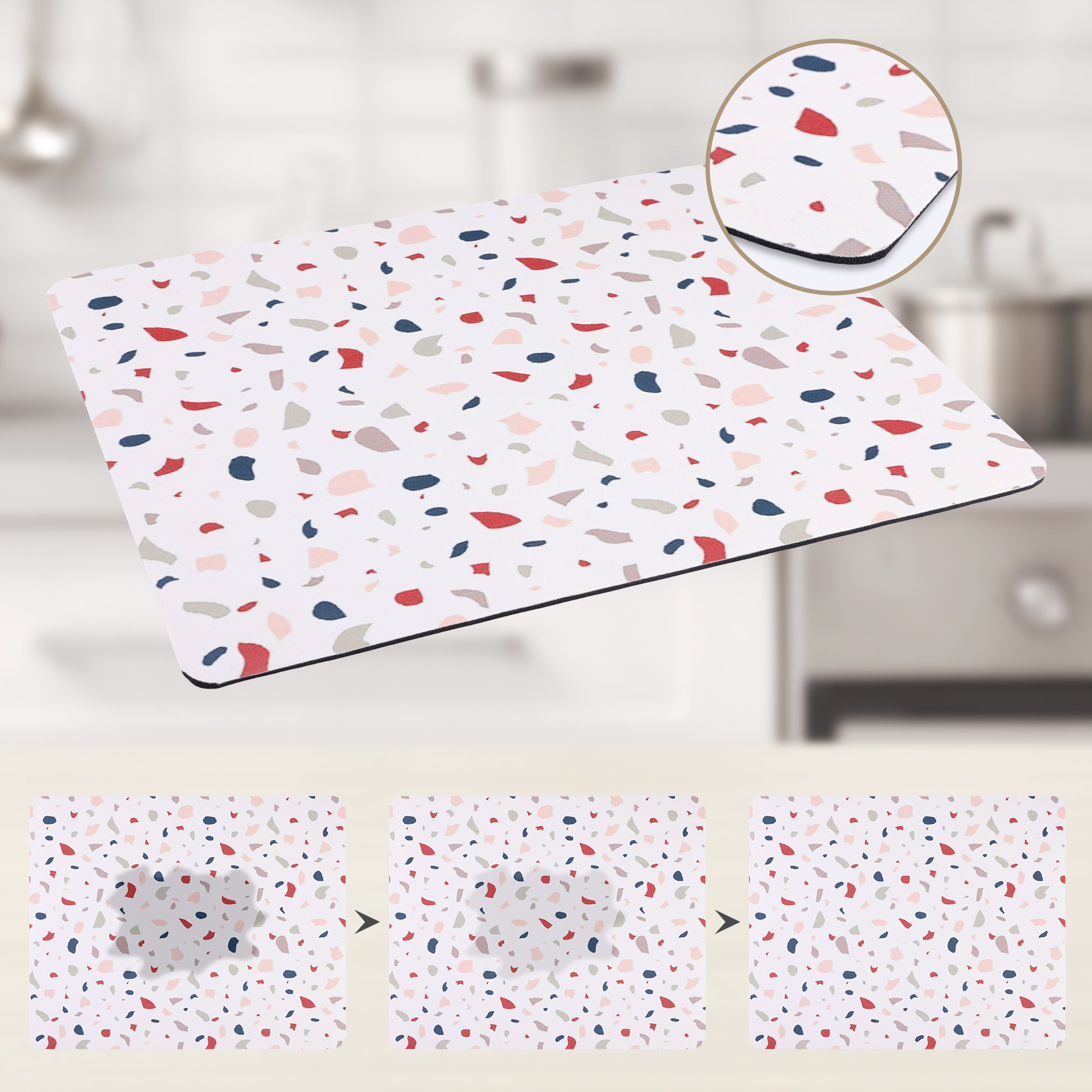 Unique Bargains Absorbent Dish Drying Mat for Kitchen Counter White 19.7*15.7 inch