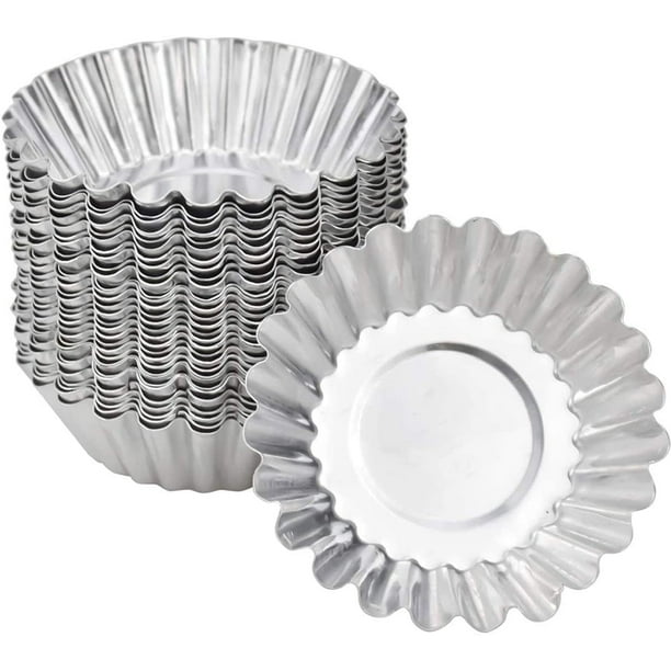 Molde de aluminio para tartas, molde para magdalenas, moldes para tartas de huevo, moldes para hornear, antiadherentes y reutilizables para magdalenas, pasteles, postres, helados, plateados, 40 Uds. Vhermosa YQ-1373
