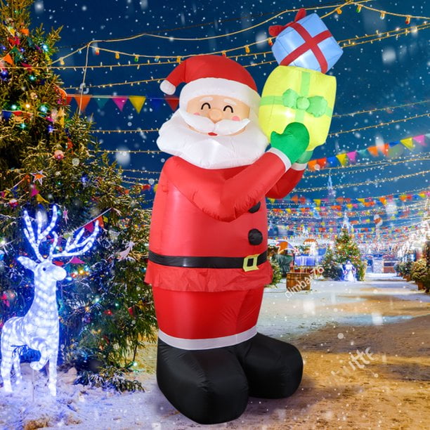 Fanshunlite 8FT Christmas Inflatable Santa Claus with Gift Box and Led