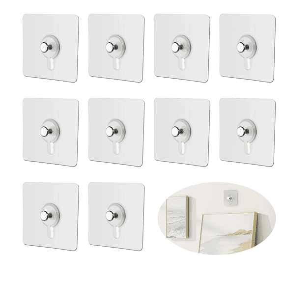 10PC Adhesive Picture Hangers for Frames, Heavy Duty Wall Hooks for Photo Frames, Artwork & Wedding Photos, Nail-Free Sticky Hangers