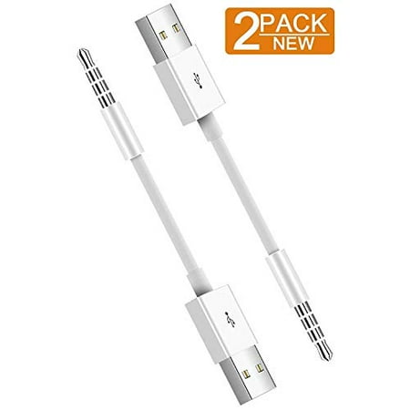 Apple Cable Ipod 5 for iPod Shuffle Cable, 2-Pack 3.5mm Jack Plug to USB Charger + SYNC Data Replacement Cable Compatible for Apple iPod Shuffle 3rd 4th 5th Generation MP3/MP4 - White ()