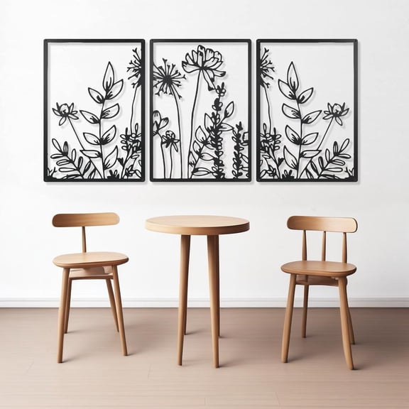 HELLOYOUNG 16.5 inch Exquisite 3pcs Set of Black Flower Wall Decor Art Iron suitable for Bedroom/hotel  Minimalist Masterpiece Clean lines