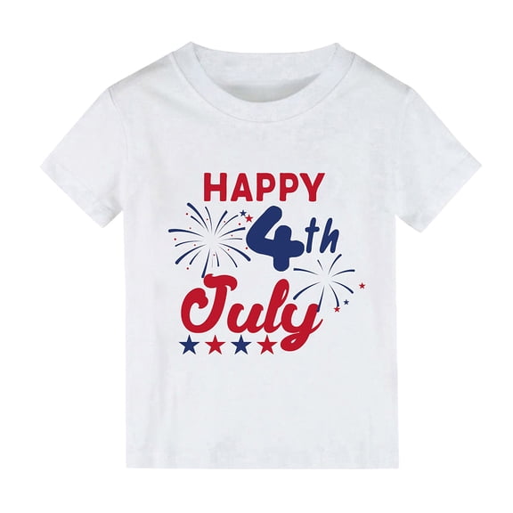 Otqutp Child Long Blouse Independence Day Letter Cartoon Print Boys and Girls Tops Short Sleeved T Shirts for Boys and Girls Soft Breathable Blouse