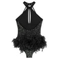 thumbnail image 6 of iiniim Sequins Leotard for Women Feathers Cocktail Ballroom Rumba Salsa Dance Dress Bodysuit Tops Black S, 6 of 7