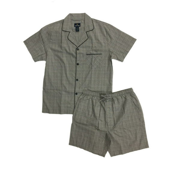 Mens 2pc Gray Check Pajamas Cotton Blend Shorts & Shirt Sleep Set S