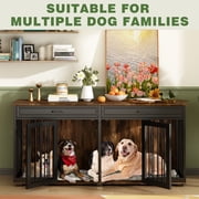 NARTRU 72.4 Large Double Dog Crate Kennel Furniture with Divider and 2 Drawers for 2 Medium or Large Dogs Indoor, Brown+Black