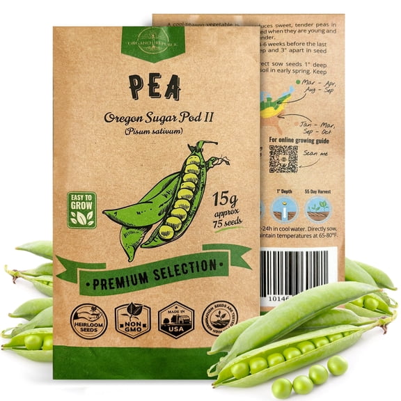 Organo Republic Oregon Sugar Pod II Pea Seeds, 75 Non-GMO Heirloom Seeds, 15G Packet for Planting Vegetables Indoors & Outdoors, Home Garden Sweet Pod