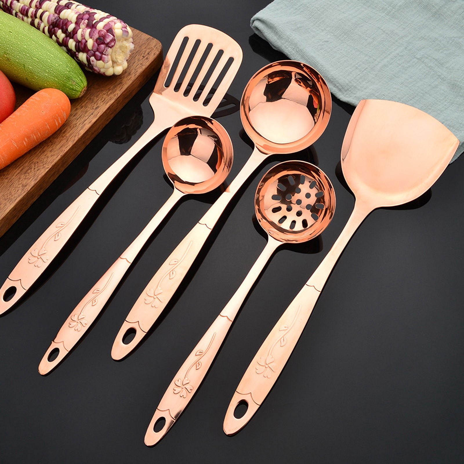 Wollet 99.9% Pure Copper Soup Spoon Shovel , Frying Shovel, Leaking Spoon, Stir Frying Vegetable Shovel, Solid Copper Kitchen Utensils Set, Complete Set of  Cookware