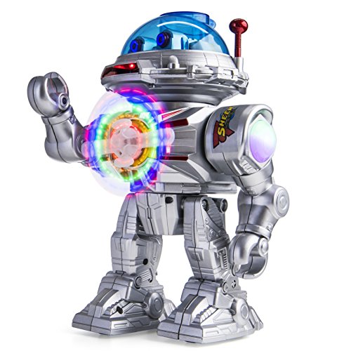 Prextex Shooting Disc Combat Robot Toy Shoots Soft Discs, LED Flashing