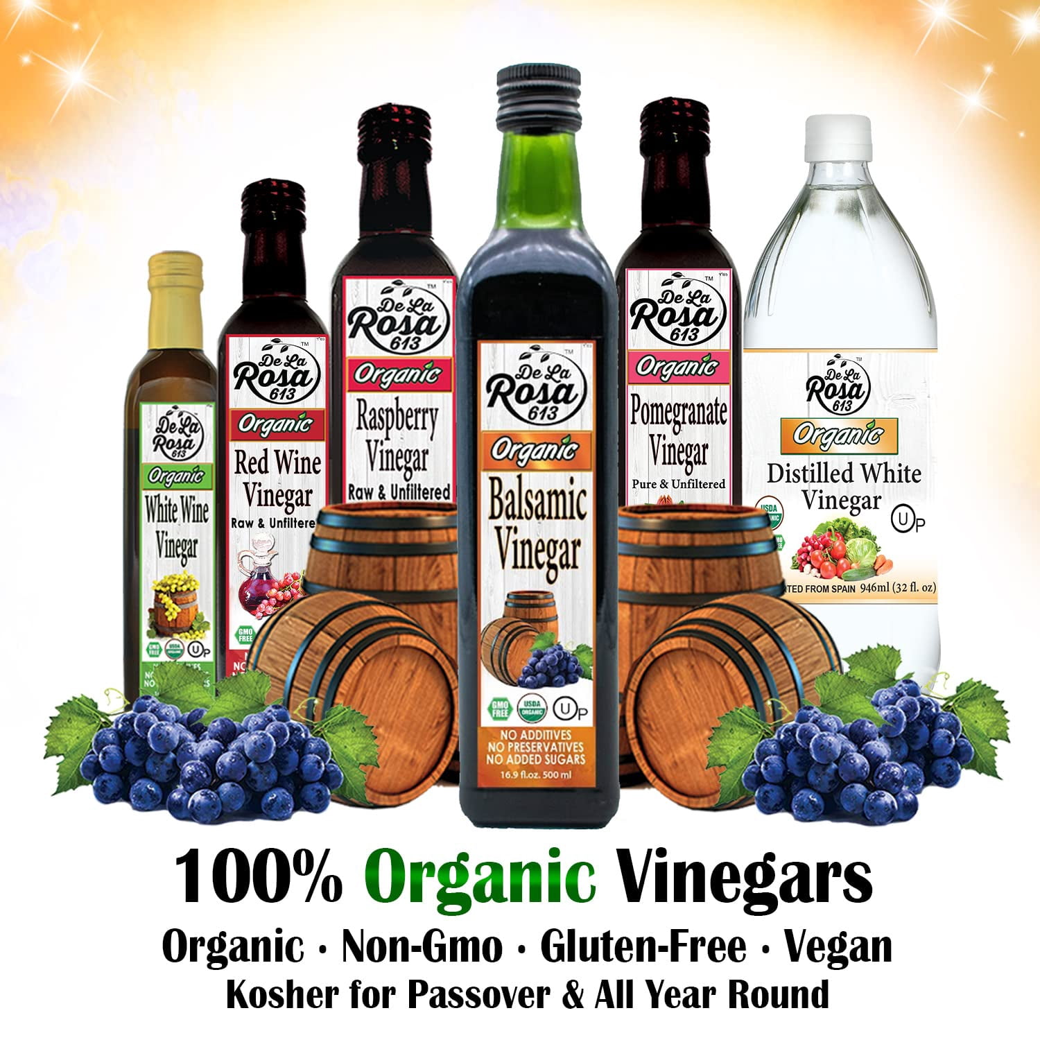 De La Rosa613 Organic Balsamic Vinegar, Kosher, Vegan & Gluten-Free, 16.9 Oz