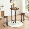 thumbnail image 3 of VECELO 3-Piece Bar Table Set, Wooden Round Table and 2 Stools Set for Kitchen, Dining Room, Living Room, Brown, 3 of 9